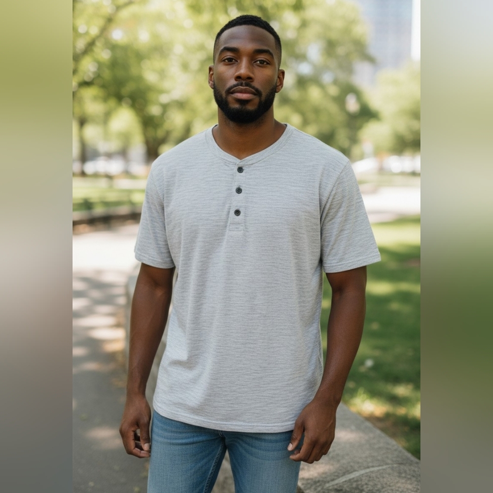 Sonoma Light Gray Striped Henley Shirt